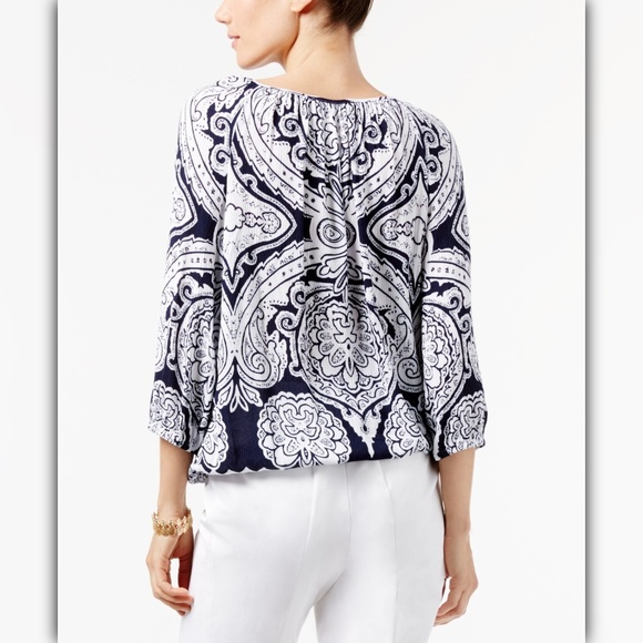 INC International Concepts Printed Tie-Neck Top - Picture 2 of 3